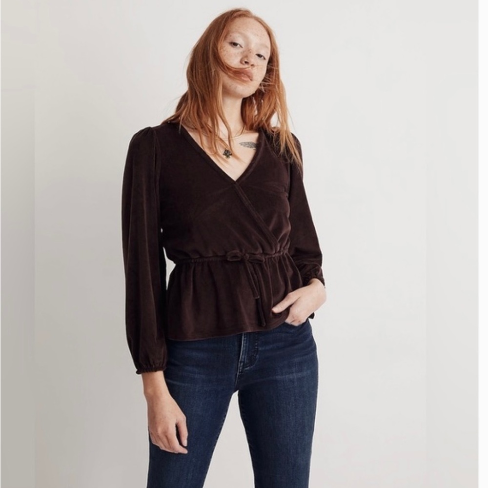 Madewell Corduroy Tie Front Faux Wrap Top